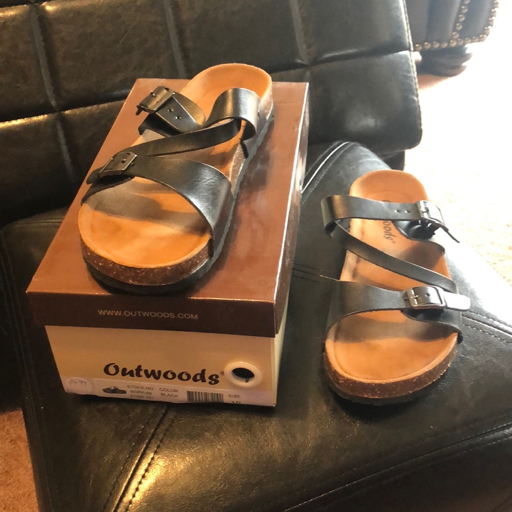 Black sandals with cork bottoms